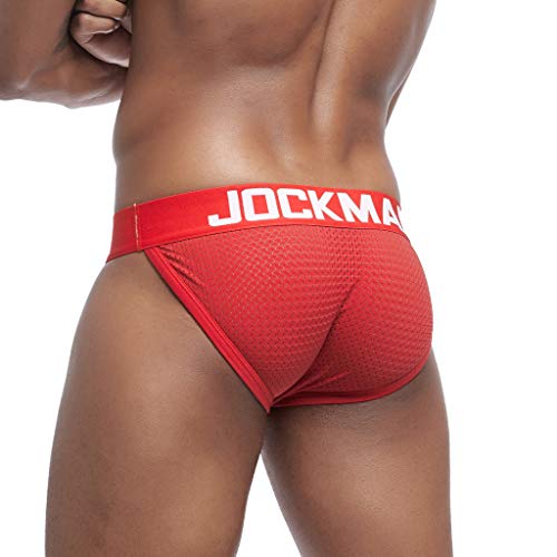 LOPILY Calzoncillos nuevos para Hombres Malla Respirable Patchwork Deportes Fitness Ropa Interior Cortos Bulge Shorts Cómodos y Transpirables Bañador para Hombre(Rojo,M)