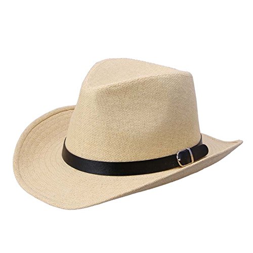 LOPILY Sombrero de Panamá Sombrero de Playa Sombrero para El Sol Verano Sombrero de Paja Protección UV para Hombres con Grosgrain Sencillo Sombrero de Cinta Casual Gorra de montañismo (Light Marrón)