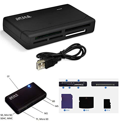Lorenlli Mini 26-IN-1 USB 2.0 Lector de Tarjetas de Memoria de Alta Velocidad para CF xD SD MS SDHC con luz LED Lector de Tarjetas Negro