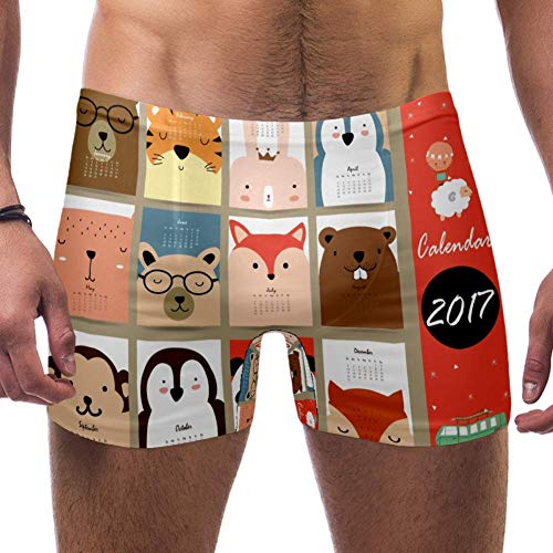 LORVIES - Calendario mensual 2017 con animales para hombre, bañador corto y cuadrado, de secado rápido, S multicolor L