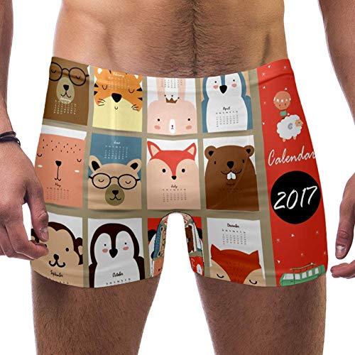 LORVIES - Calendario mensual 2017 con animales para hombre, bañador corto y cuadrado, de secado rápido, S multicolor L