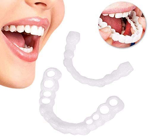 Los apoyos instantánea carillas dentaduras, dentaduras postizas Instant Cover Sonrisa Superior e Inferior cómodo Snap en los Dientes Falsos Dientes Portada ficticia,2pair