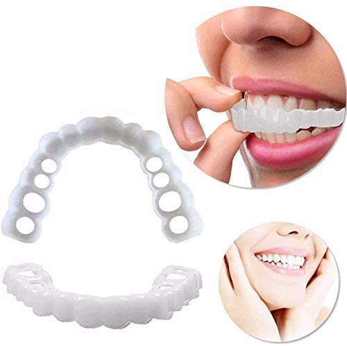 Los apoyos instantánea carillas dentaduras, dentaduras postizas Instant Cover Sonrisa Superior e Inferior cómodo Snap en los Dientes Falsos Dientes Portada ficticia,2pair