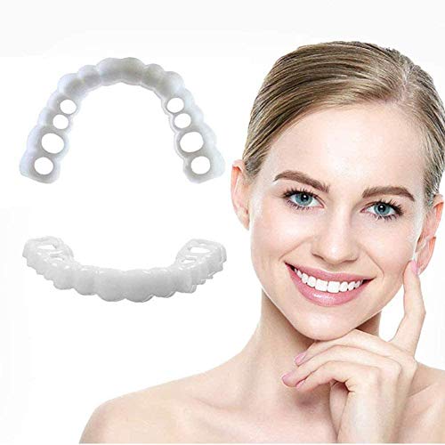 Los apoyos instantánea carillas dentaduras, dentaduras postizas Instant Cover Sonrisa Superior e Inferior cómodo Snap en los Dientes Falsos Dientes Portada ficticia,2pair