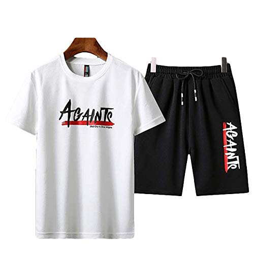 Los hombres ropa deportiva ropa deportiva verano de dos piezas traje camiseta pantalones cortos ropa deportiva traje masculino carril marido Blanco blanco 174 cm 68 kg XXL