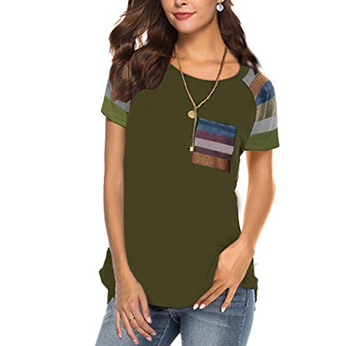 Lover-Beauty Camisa Mujer Raya Cuello Redondo Manga Corta Casual Suelto Blusa Rojo y Top Azul Jersey Stripe Shirt Camiseta Elegante Verano Camiseta Basica Popular