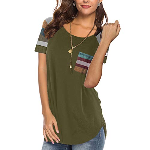 Lover-Beauty Camisa Mujer Raya Cuello Redondo Manga Corta Casual Suelto Blusa Rojo y Top Azul Jersey Stripe Shirt Camiseta Elegante Verano Camiseta Basica Popular