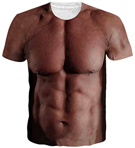 Loveternal Músculo Abdominal T-Shirt 3D Impreso Verano Ocasional de Manga Corta para Mujeres Hombres XXL