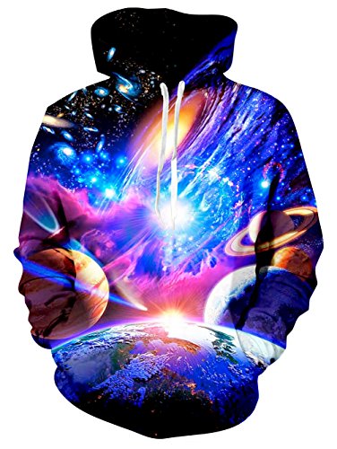 Loveternal Unisex 3D Printed Hoodie Cuello Redondo Peso Ligero Fresco Impreso Sistema Solar Sudaderas con Capucha para Mujer para Hombre L