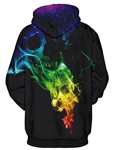 Loveternal Unisex Calavera Llameante 3D Impreso Colorido Gráficos Hoodies Casaul Pullover Cool Drawstring Sudaderas M