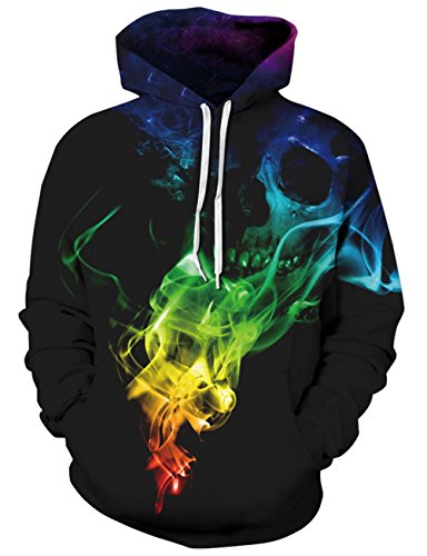 Loveternal Unisex Calavera Llameante 3D Impreso Colorido Gráficos Hoodies Casaul Pullover Cool Drawstring Sudaderas M