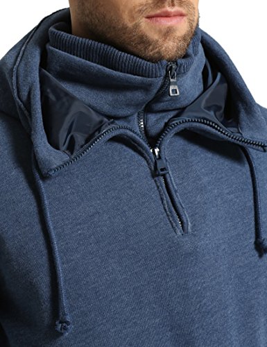 Lower East Sudadera con capucha de hombre, cremallera en contraste y capucha forrada, Azul, L