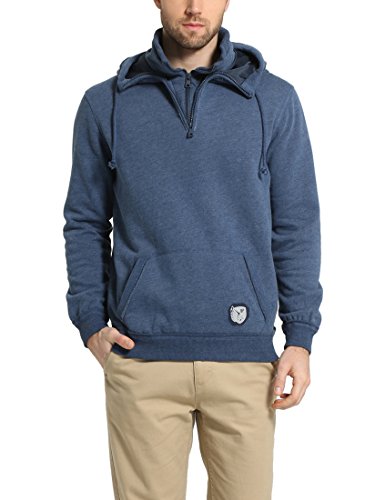 Lower East Sudadera con capucha de hombre, cremallera en contraste y capucha forrada, Azul, L