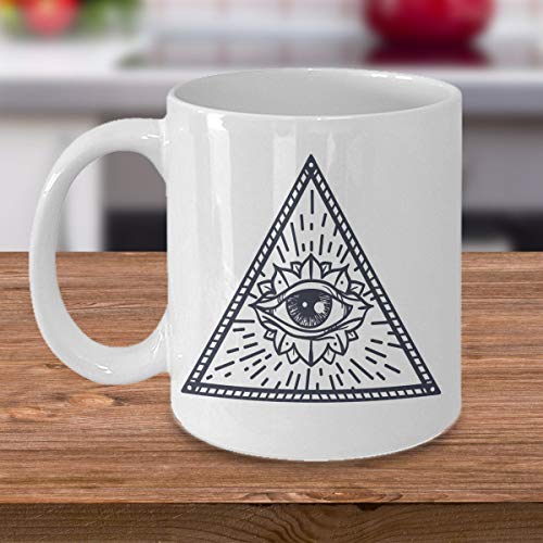 Lplpol - Taza de té, 325 ml, diseño de ojo con texto en inglés "All Seeing Eyeing", color blanco