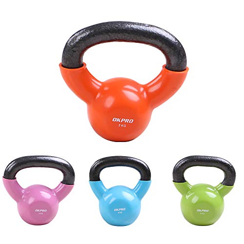 LSBQQ Pesa Rusa De Ejercicio Kettlebell 2Kg,4Kg,6Kg,8Kg Ideal para Entranamiento De Musculación Crosstraining | Revestimiento De Vinilo Colores Naranja,Rosa,Azul Y Verde,2kg