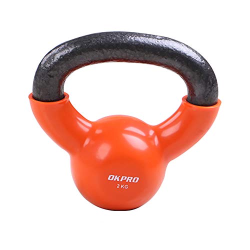 LSBQQ Pesa Rusa De Ejercicio Kettlebell 2Kg,4Kg,6Kg,8Kg Ideal para Entranamiento De Musculación Crosstraining | Revestimiento De Vinilo Colores Naranja,Rosa,Azul Y Verde,2kg