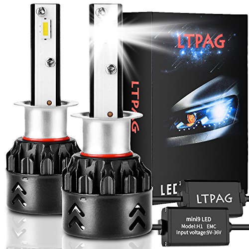 LTPAG Bombilla H1 LED Coche, 2pcs 72W 12000LM Lampara H1 LED 12V/24V Luces LED Coche H1, Faros Reemplazo de Halógena y Kit Xenón H1, Blanco 6000K, Garantía de 2 años