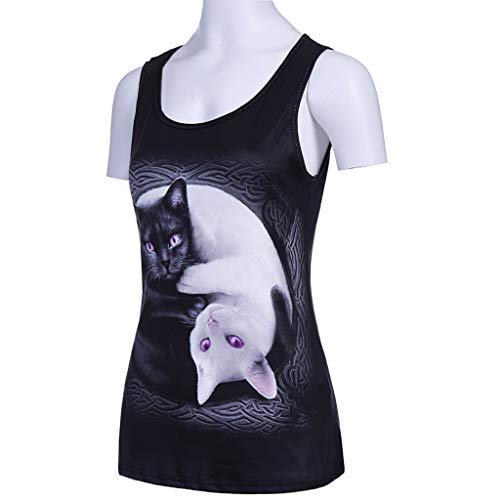 Luckycat Mujeres Deporte Camiseta de Tirantes, Gótica Sin Mangas diseño de Impresión 3D Gato Superior corsé Disfraz de Tank Tops Chaleco Tanque Superior corsé Disfraz de Camiseta de Tirantes