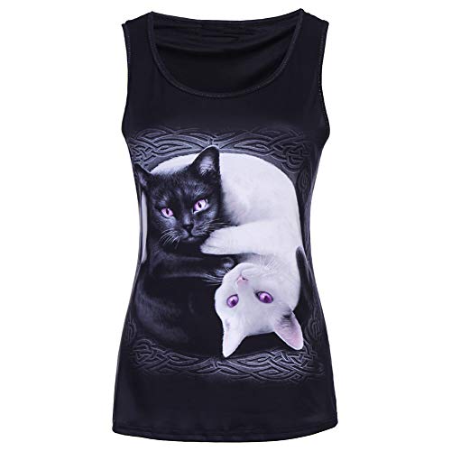 Luckycat Mujeres Deporte Camiseta de Tirantes, Gótica Sin Mangas diseño de Impresión 3D Gato Superior corsé Disfraz de Tank Tops Chaleco Tanque Superior corsé Disfraz de Camiseta de Tirantes