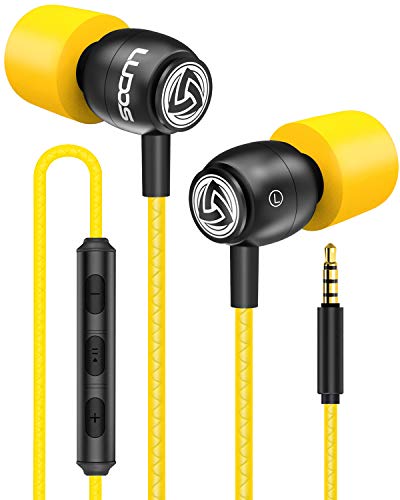 LUDOS Clamor Auriculares con Micrófono y Cable, Cascos Espuma de Memoria, Cable Reforzado, Graves y Control de Volumen Earphones para Mi, Xiaomi, iPhone, Samsung, Huawei, Ordenador, Portátil, PC