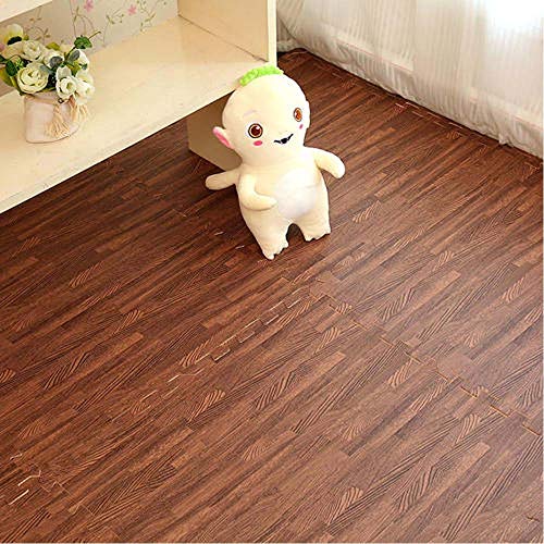 LUVODI 24PCS Alfombra de Espuma EVA Alfombrilla de Puzzle de Grano de Madera Esterilla Antideslizante para Niños Suelo Gimnasio 60x60CM Color Marrón