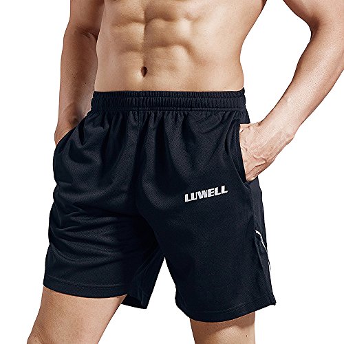 luwell Pantalon Corto Hombres Deporte Secado Rápido, Ropa Hombre y Transpirable para Correr Fitness Workout Gym(Negro L)