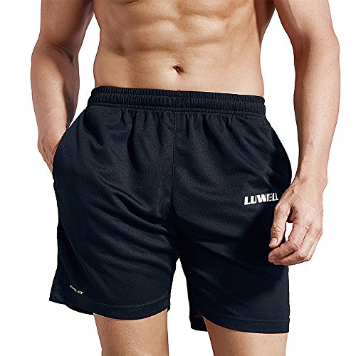 luwell Pantalon Corto Hombres Deporte Secado Rápido, Ropa Hombre y Transpirable para Correr Fitness Workout Gym(Negro L)