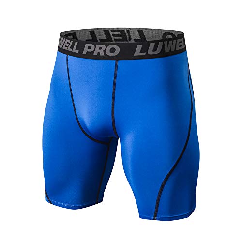 LUWELL PRO 3 Piezas Mallas Hombre de Secado Rápido para Pantalon Corto Hombre Deporte para Gym, Yoga, Running(Negro Gris Azul-M)
