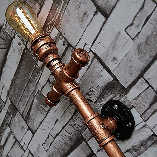 Luz de gabinete de pared, Bermnn Robusto Steampunk Hierro Metal luz pared antigua, Grifo de Agua de pared de luz, bronce pequeña jaula de la lámpara E27 Con Outlet, Retro Cafe Industrial Pasillo Decor