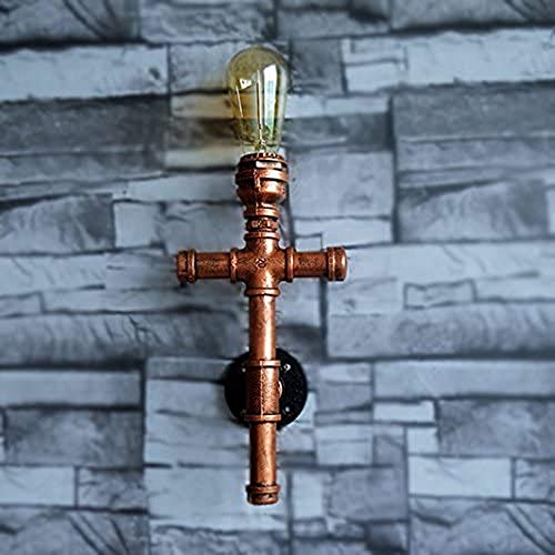 Luz de gabinete de pared, Bermnn Robusto Steampunk Hierro Metal luz pared antigua, Grifo de Agua de pared de luz, bronce pequeña jaula de la lámpara E27 Con Outlet, Retro Cafe Industrial Pasillo Decor