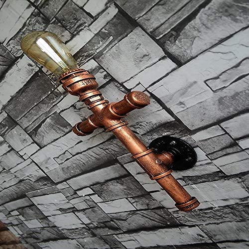 Luz de gabinete de pared, Bermnn Robusto Steampunk Hierro Metal luz pared antigua, Grifo de Agua de pared de luz, bronce pequeña jaula de la lámpara E27 Con Outlet, Retro Cafe Industrial Pasillo Decor