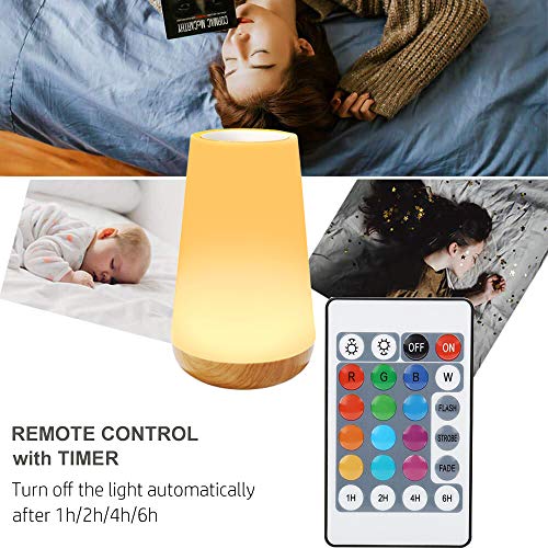 Luz Nocturna de LED, Lámpara de Mesita de Noche, Control Remoto, Control Tactil, Temporizador, Regulable, USB Recargable, Cambio de Colores, para Niños, Habitación, Cámping