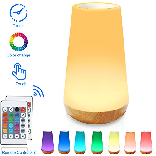 Luz Nocturna de LED, Lámpara de Mesita de Noche, Control Remoto, Control Tactil, Temporizador, Regulable, USB Recargable, Cambio de Colores, para Niños, Habitación, Cámping