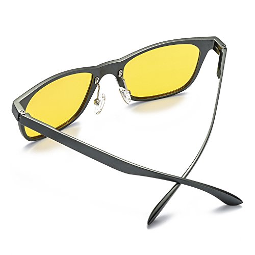 LVIOE Cuadrado de moda gafas de visión nocturna de bloqueo 100% UV 400 gafas de sol polarizadas de protección de aluminio marco de magnesio (Gris)