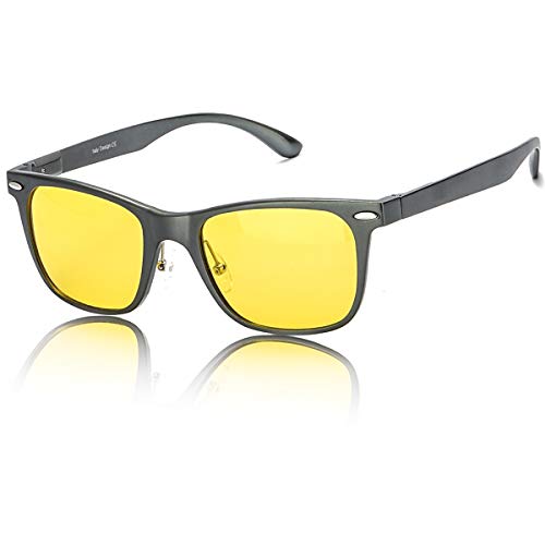 LVIOE Cuadrado de moda gafas de visión nocturna de bloqueo 100% UV 400 gafas de sol polarizadas de protección de aluminio marco de magnesio (Gris)