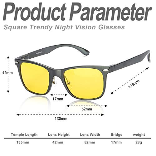 LVIOE Cuadrado de moda gafas de visión nocturna de bloqueo 100% UV 400 gafas de sol polarizadas de protección de aluminio marco de magnesio (Gris)