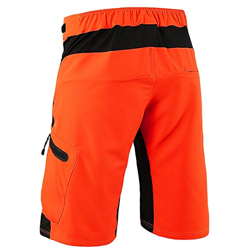 LXZH Pantalones Cortos MTB Downhill Hombre, Holgados Pantalones Ciclismo Verano Deporte Montaña Bike Bicicleta Descenso Shorts, Secado Rápido Transpirable,Naranja,XL