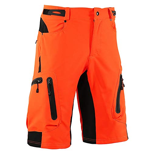 LXZH Pantalones Cortos MTB Downhill Hombre, Holgados Pantalones Ciclismo Verano Deporte Montaña Bike Bicicleta Descenso Shorts, Secado Rápido Transpirable,Naranja,XL