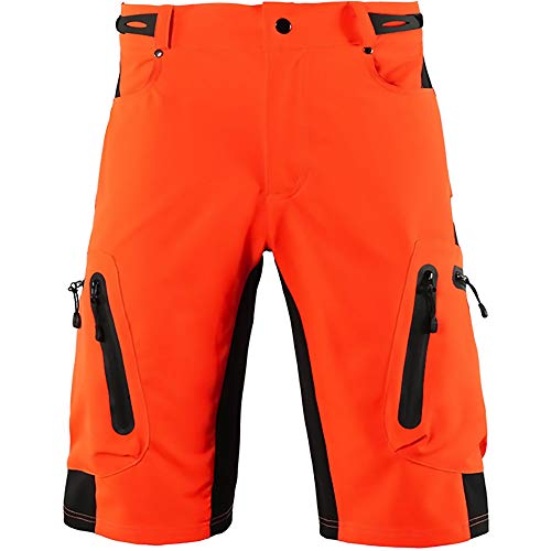 LXZH Pantalones Cortos MTB Downhill Hombre, Holgados Pantalones Ciclismo Verano Deporte Montaña Bike Bicicleta Descenso Shorts, Secado Rápido Transpirable,Naranja,XL