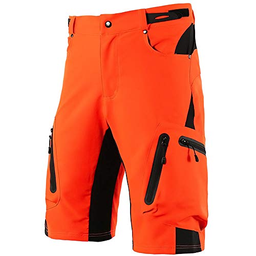 LXZH Pantalones Cortos MTB Downhill Hombre, Holgados Pantalones Ciclismo Verano Deporte Montaña Bike Bicicleta Descenso Shorts, Secado Rápido Transpirable,Naranja,XL