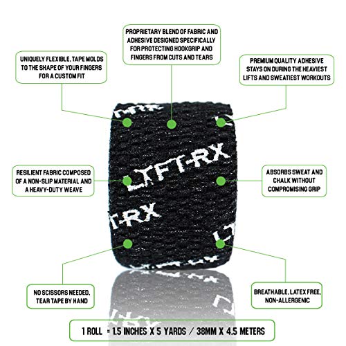 LYFT-RX Weight Lifting Hook Grip Tape con la Mejor Calidad Adhesivo 3 Unidades Protege los Pulgares y Dedos | Cinta Flexible para Levantar Pesas, Entrenamiento Cross, Levantadores de Pesas Olimpicos