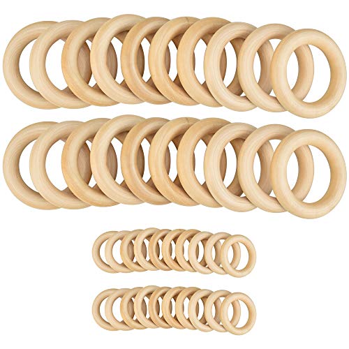 LYTIVAGEN 40 PCS Anillos de Madera, Anillos de Dentición 2 Tamaños Mordedor de Madera para Hallazgos Artesanales de Joyería de Bricolaje (55 mm, 30 mm)