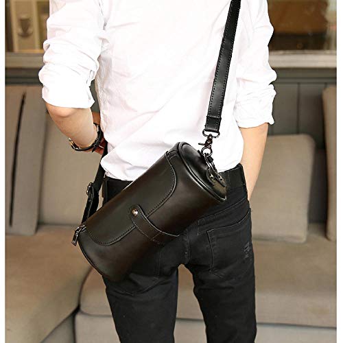 LYZQ Bolso de hombro pequeño para hombre de cubo, bolso de mensajero para hombre de cuero de pu, bolso de mensajero para hombre, cilindro-Negro_Federación Rusa