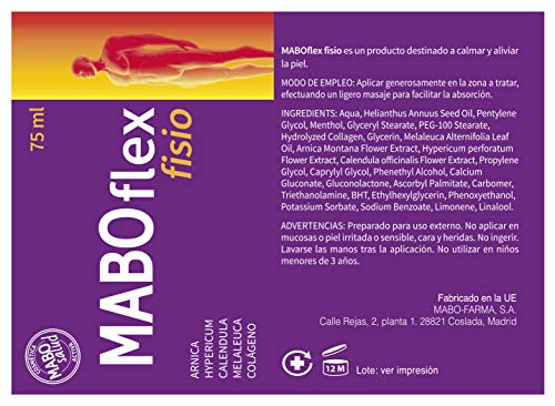 MABO Flex Fisio 75 ml - Crema de Masaje para Alivio de Dolores Musculares y Articulaciones Arnica Caléndula Mentol Hypericum Colágeno