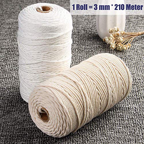 Macrame Cuerda 3mm x 210m,Hilo Macrame 3mm,Cuerda macramé 3mm Cordón Hilo de Cuerda Algodón Cordel Natural Colgante de Pared de Macramé Bricolaje Artesanía Tejido Cordón Tejer Decoración Envolver