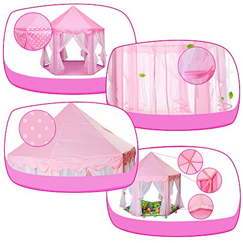 Magicfun Tienda de Princesa, Juego de Castillo niñas, Interior Tienda de Campaña para niños al Aire Libre Gran Playhouse con pequeñas Luces de Estrellas, Juguetes para niños 53 '' x 55 '' (DxH)