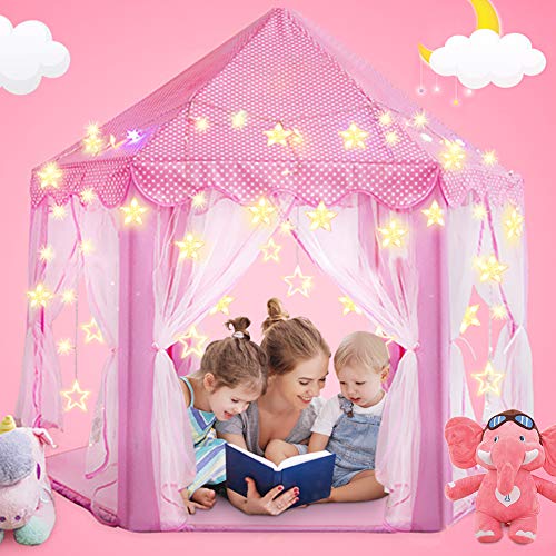 Magicfun Tienda de Princesa, Juego de Castillo niñas, Interior Tienda de Campaña para niños al Aire Libre Gran Playhouse con pequeñas Luces de Estrellas, Juguetes para niños 53 '' x 55 '' (DxH)