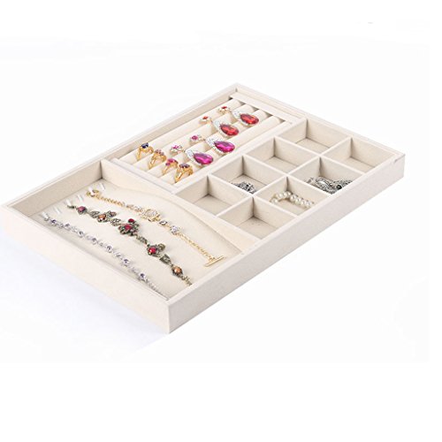 MagiDeal Organizador de Joyas Anillo Pendientes Collar Exhibición Caja Bandeja Almacenaje de Terciopelo - Beige# 7, 7