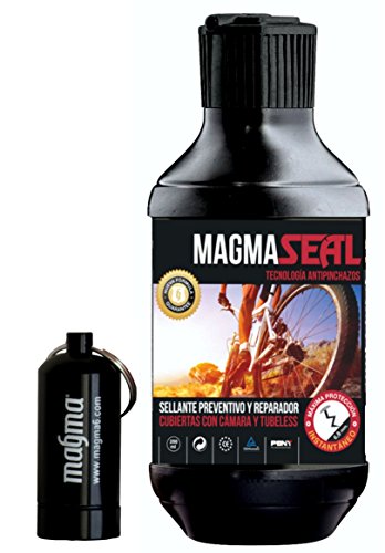 MAGMA Liquido Antipinchazos MagmaSeal 250ml. Anti pinchazos preventivo y reparador. Liquido tubeless y Cubiertas con cámara. Incluye Pastillero estanco