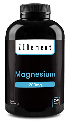 Magnesio 200 mg, 240 Comprimidos | Ayuda a los sistemas psíquico, nervioso, muscular y óseo | Vegano, sin aditivos, sin gluten, No-GMO, GMP | de Zenement